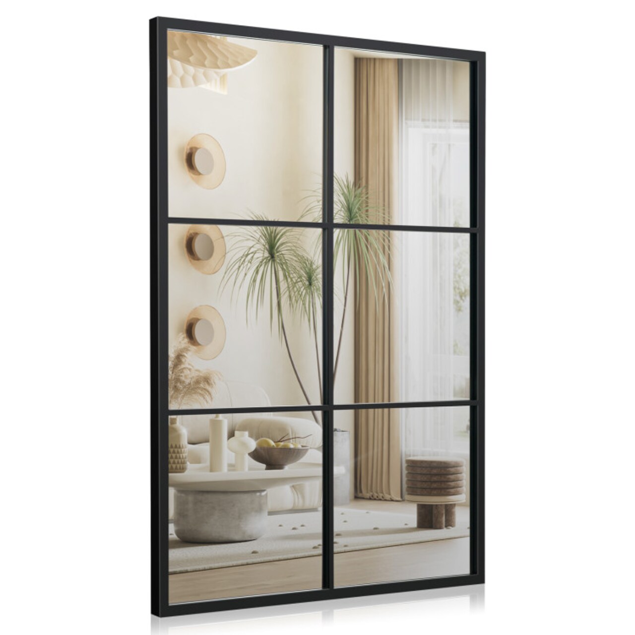 Modern Wall Mirror Rectangle Metal Frame Vertical Horizontal Hanging Black